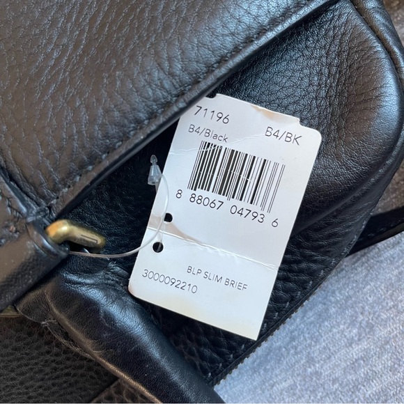 NWT COACH BLEECKER SLIM BRIEFCASE IN BLACK PEBBLED LEATHER & BRASS F71196 - Picture 8 of 8